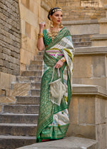 Thumbnail for Monjolika Fashion Green Color Weaving Border Silk Saree With Blouse