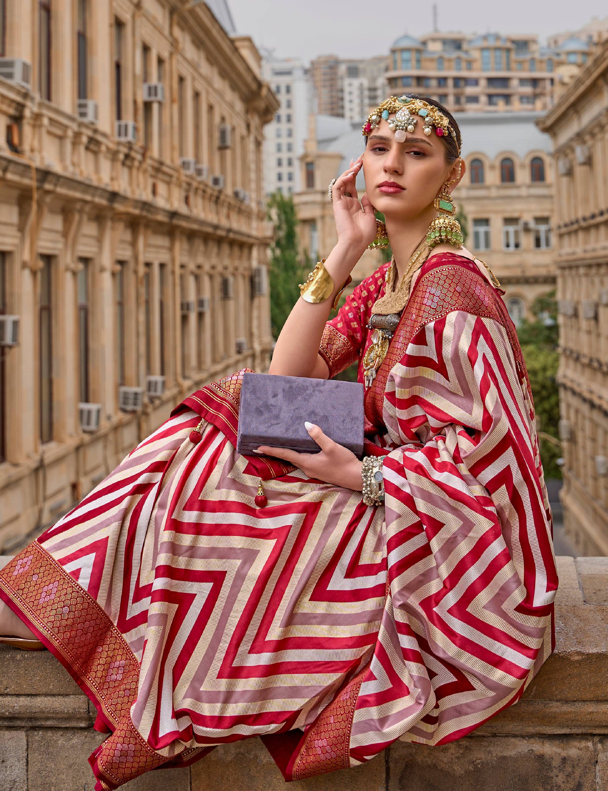 Monjolika Fashion Maroon Color Weaving Border Silk Saree With Blouse - Distacart