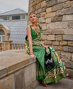 Thumbnail for Monjolika Fashion Green Color Weaving Border Silk Saree With Blouse