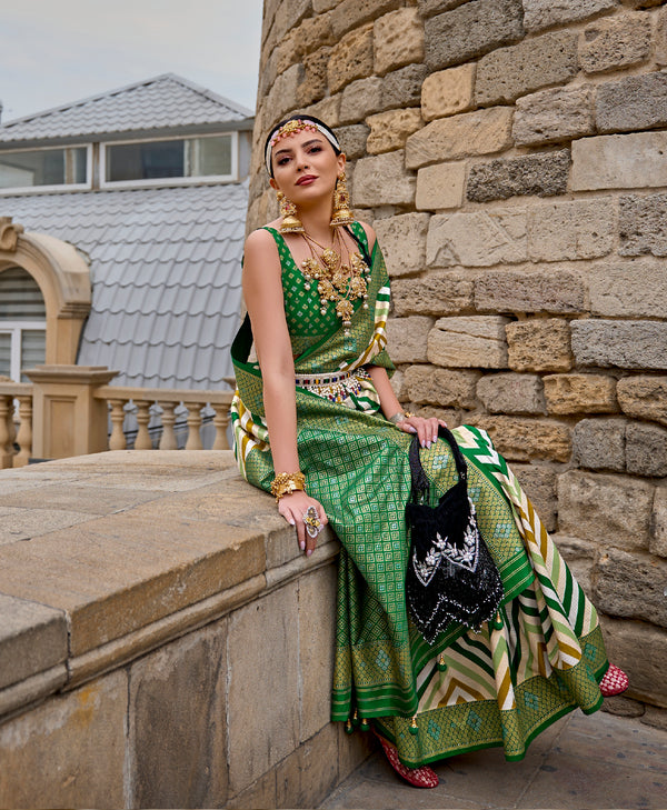 Monjolika Fashion Green Color Weaving Border Silk Saree With Blouse