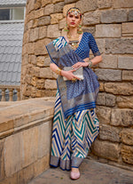 Thumbnail for Monjolika Fashion Blue Color Weaving Border Silk Saree With Blouse