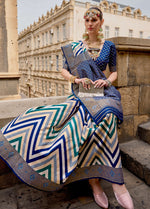 Thumbnail for Monjolika Fashion Blue Color Weaving Border Silk Saree With Blouse