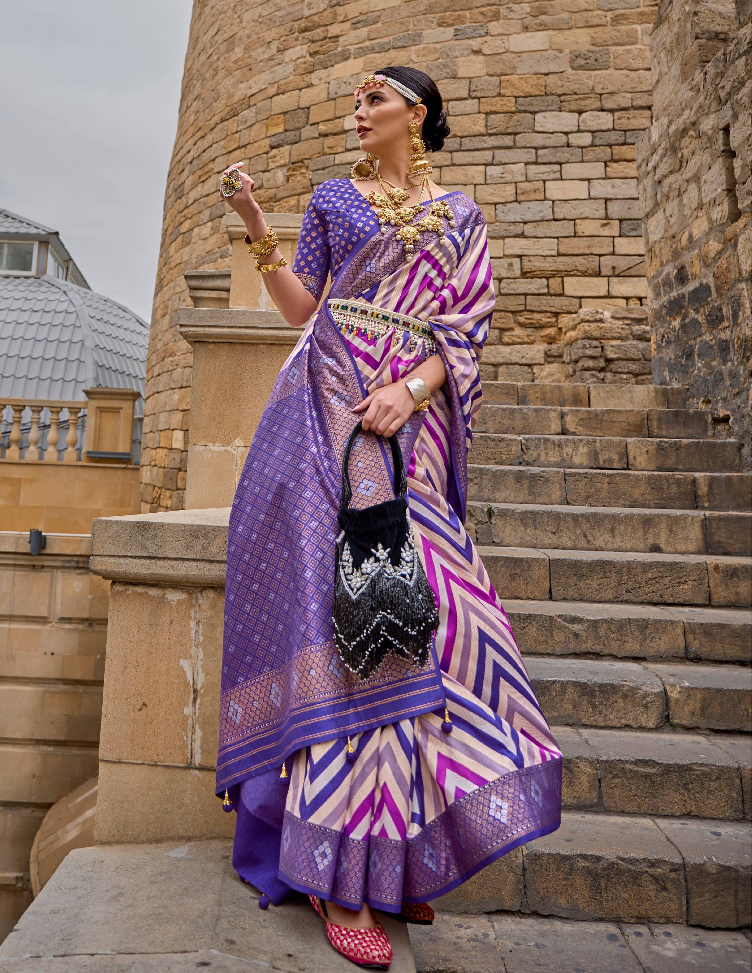 Monjolika Fashion Violet Color Weaving Border Silk Saree With Blouse - Distacart