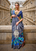 Thumbnail for Monjolika Fashion Navy Blue Color Weaving Border Silk Saree With Blouse