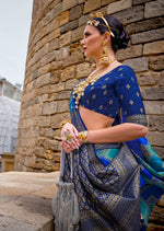 Thumbnail for Monjolika Fashion Navy Blue Color Weaving Border Silk Saree With Blouse