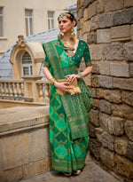 Thumbnail for Monjolika Fashion Green Color Weaving Border Silk Saree With Blouse