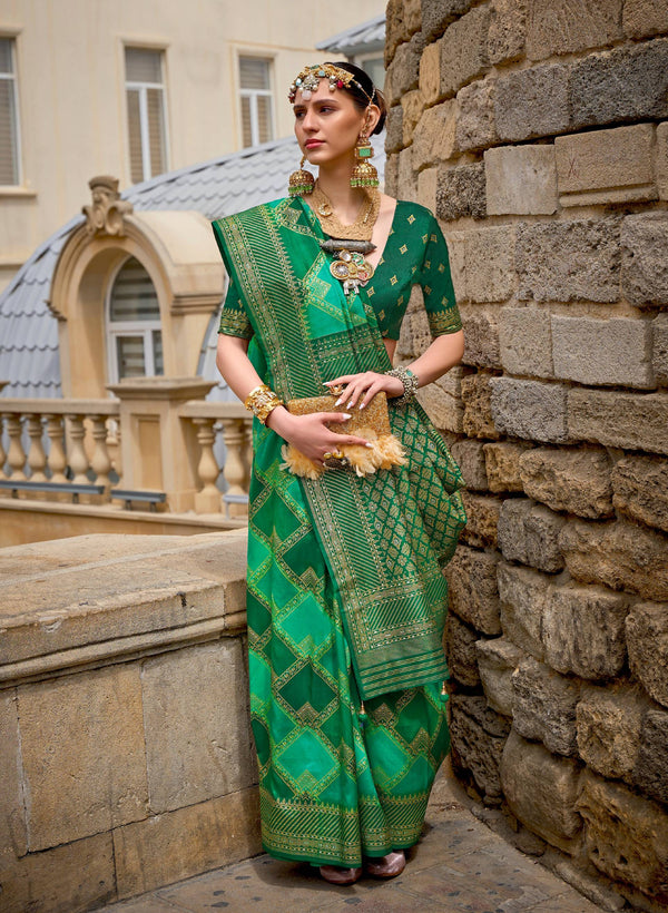 Monjolika Fashion Green Color Weaving Border Silk Saree With Blouse