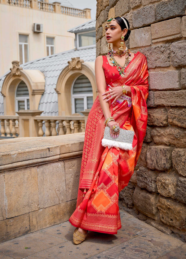 Monjolika Fashion Red Color Weaving Border Silk Saree With Blouse