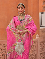 Thumbnail for Monjolika Fashion Rose Pink Color Digitally Printed Weaving Silk Saree With Blouse