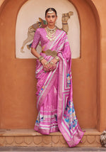 Thumbnail for Monjolika Fashion Rose Pink Color Digitally Printed Weaving Silk Saree With Blouse