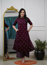 Thumbnail for Teeya Creation Sophisticated Wine Colored Straight Kurta With Printed Palazzo Set - Dista