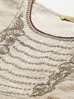 Thumbnail for AURELIA Women Off-White & Golden Checked A-Line Dress