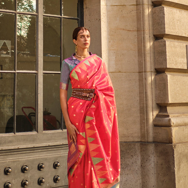 Monjolika Fashion Scarlet Red Color Silk Women'S Traditional Saree - Distacart