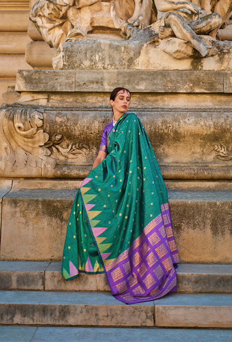Monjolika Fashion Teal Color Silk Women'S Traditional Saree - Distacart