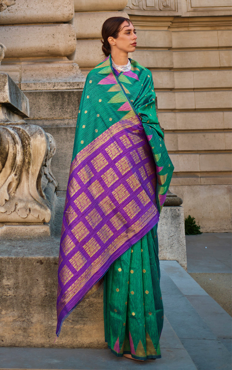 Monjolika Fashion Teal Color Silk Women'S Traditional Saree - Distacart