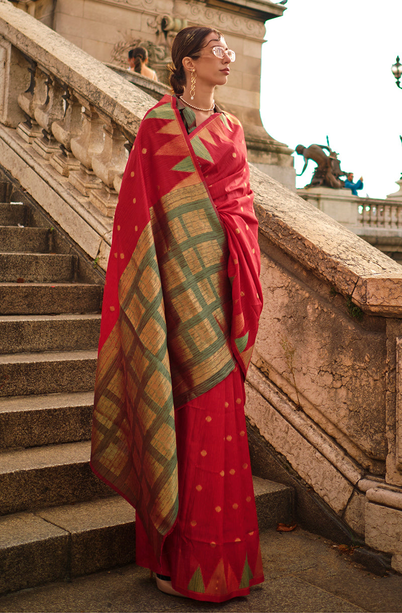 Monjolika Fashion Red Color Silk Women'S Traditional Saree
