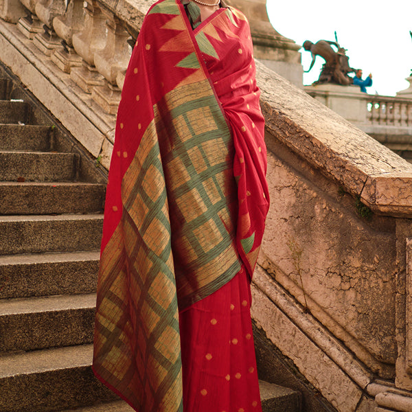 Monjolika Fashion Red Color Silk Women'S Traditional Saree - Distacart