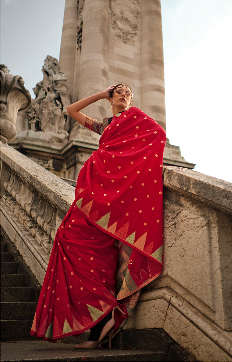 Monjolika Fashion Red Color Silk Women'S Traditional Saree