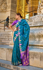 Thumbnail for Monjolika Fashion Ocean Blue Color Silk Women'S Traditional Saree - Distacart