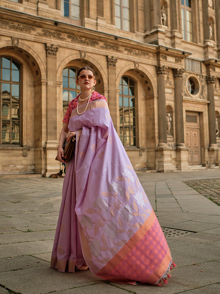 Monjolika Fashion Light Lavender Soft Silk Ceremonial Designer Saree