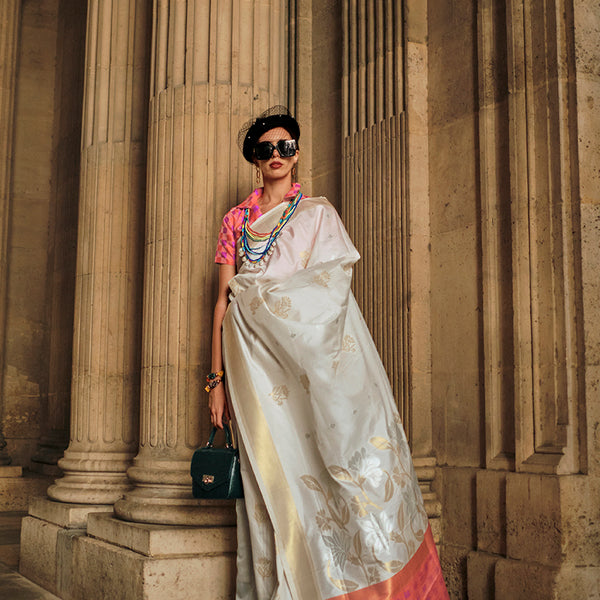 Monjolika Fashion Off White Soft Silk Ceremonial Designer Saree - Distacart