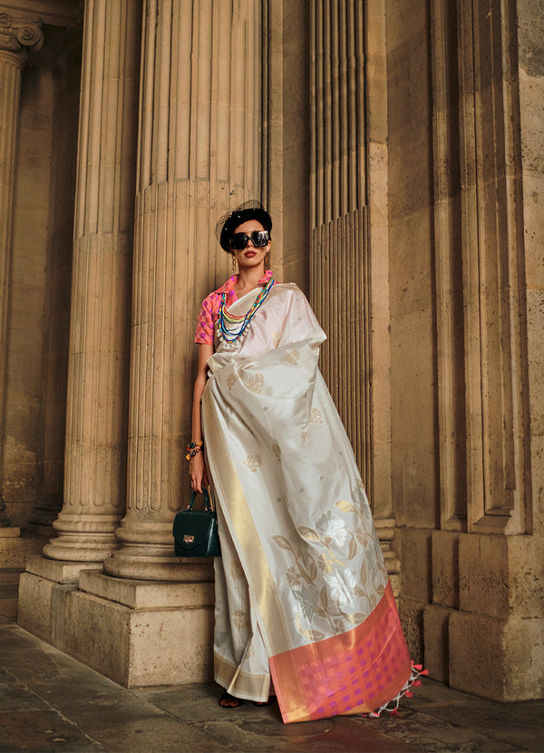 Monjolika Fashion Off White Soft Silk Ceremonial Designer Saree