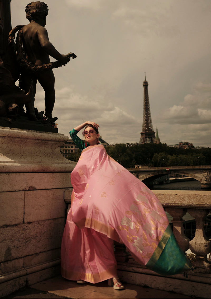 Monjolika Fashion Light Pink Soft Silk Ceremonial Designer Saree