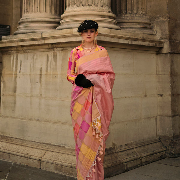 Monjolika Fashion Peach Soft Silk Ceremonial Designer Saree - Distacart