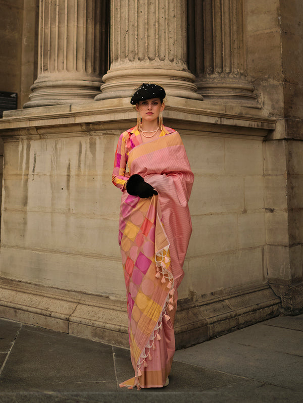 Monjolika Fashion Peach Soft Silk Ceremonial Designer Saree