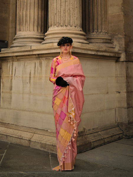 Monjolika Fashion Peach Soft Silk Ceremonial Designer Saree