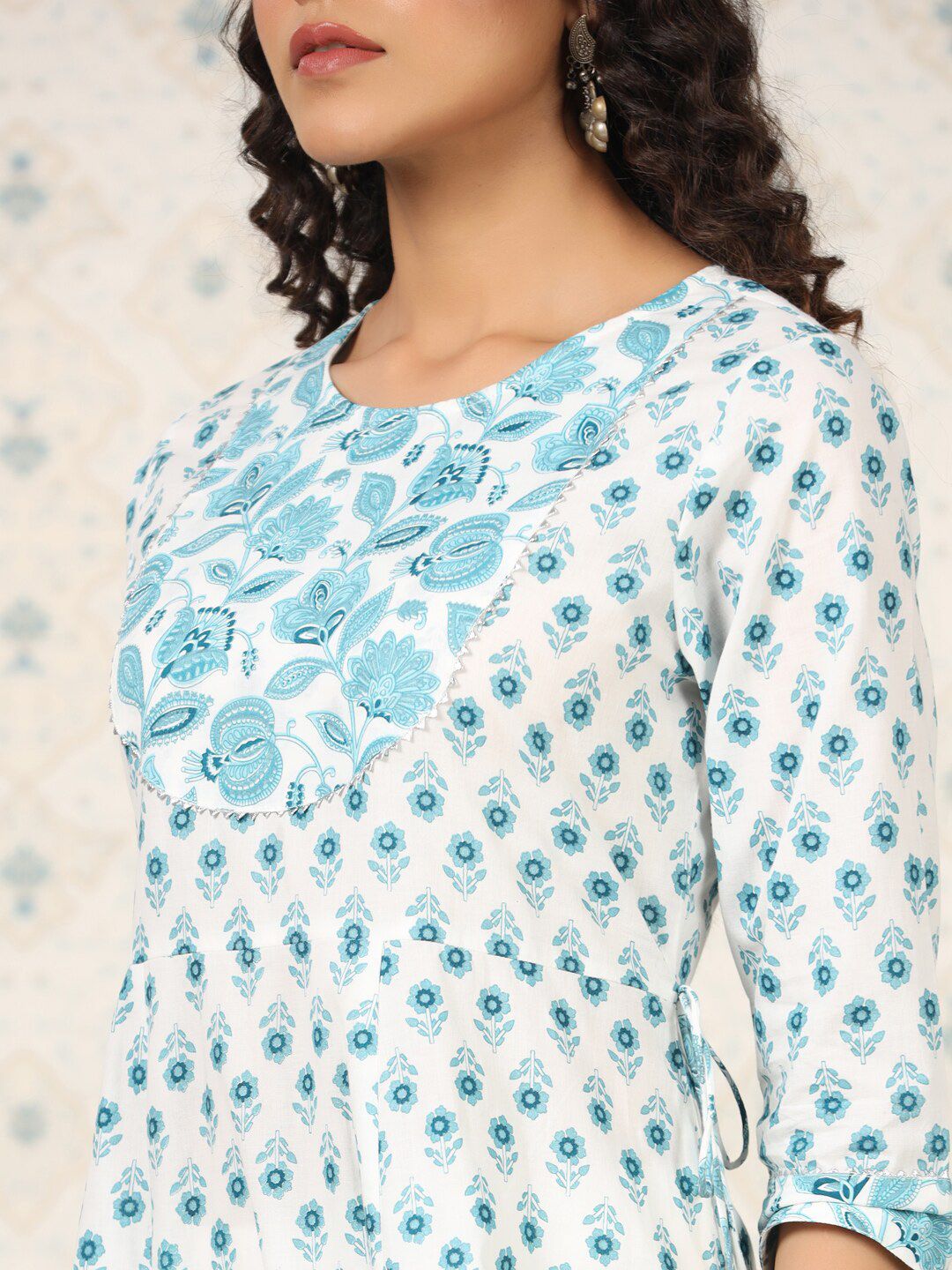 Ode by House of Pataudi Floral Printed Gotta Patti Pure Cotton A-Line Kurta - Distacart