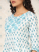 Thumbnail for Ode by House of Pataudi Floral Printed Gotta Patti Pure Cotton A-Line Kurta - Distacart