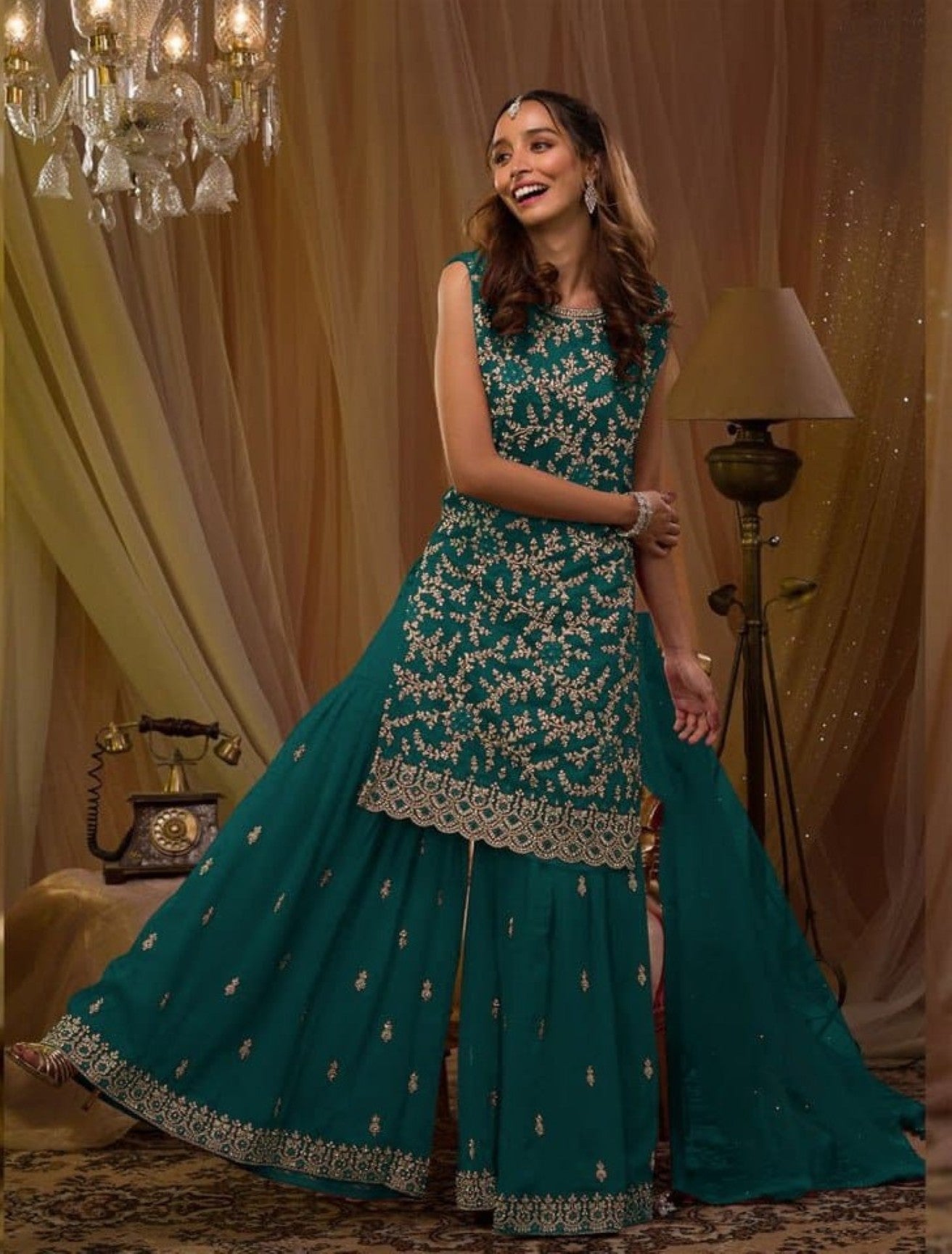 Anaita T Green Georgette Suit with Embroidery & Sequence Work - Dista