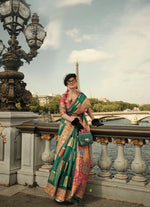 Thumbnail for Monjolika Fashion Teal Color Woven Festival Wear Saree