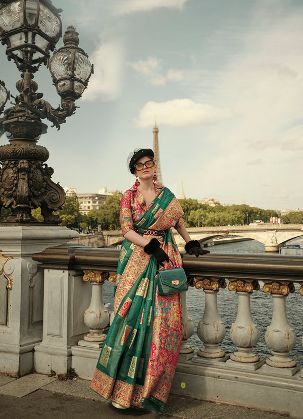 Monjolika Fashion Teal Color Woven Festival Wear Saree