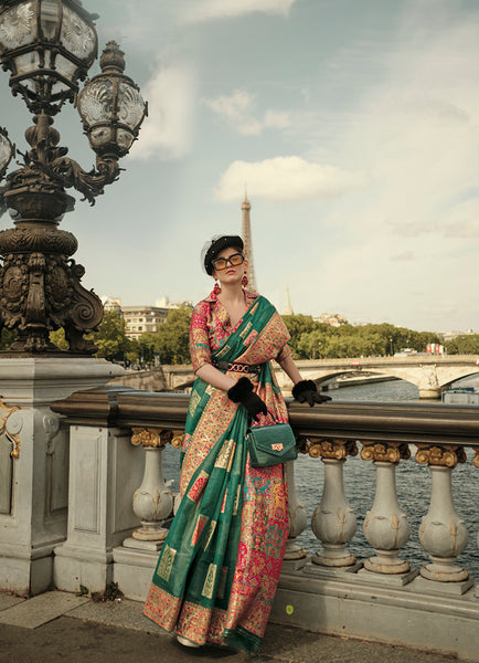 Monjolika Fashion Teal Color Woven Festival Wear Saree