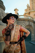 Thumbnail for Monjolika Fashion Beige Color Woven Festival Wear Saree - Distacart