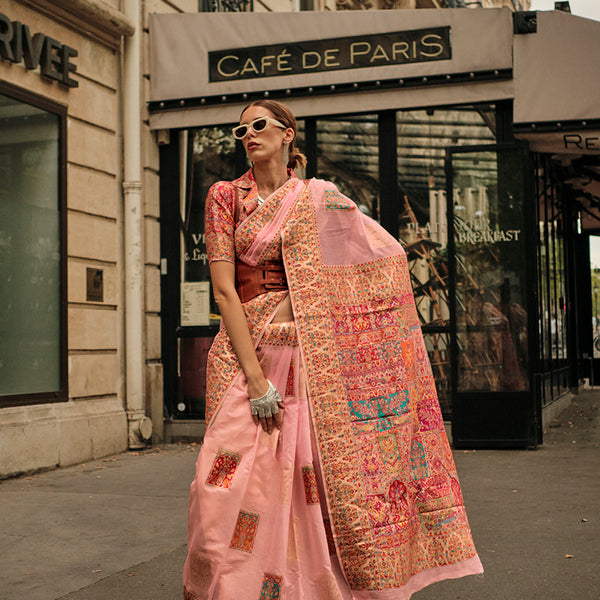 Monjolika Fashion Peach Color Woven Festival Wear Saree - Distacart