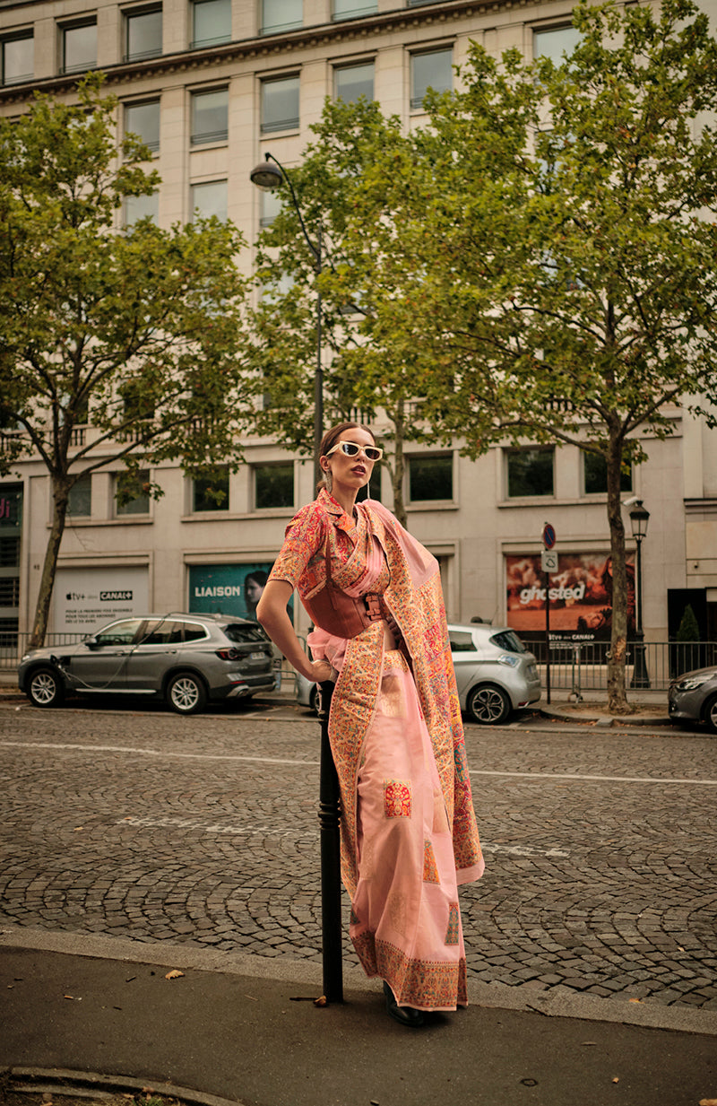 Monjolika Fashion Peach Color Woven Festival Wear Saree