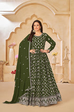 Thumbnail for Monjolika Fashion Embroidered Party Wear Olive Green Salwar Suit