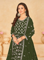 Thumbnail for Monjolika Fashion Embroidered Party Wear Olive Green Salwar Suit