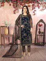 Thumbnail for Monjolika Fashion Navy Net Embroidery Trendy Salwar Kameez