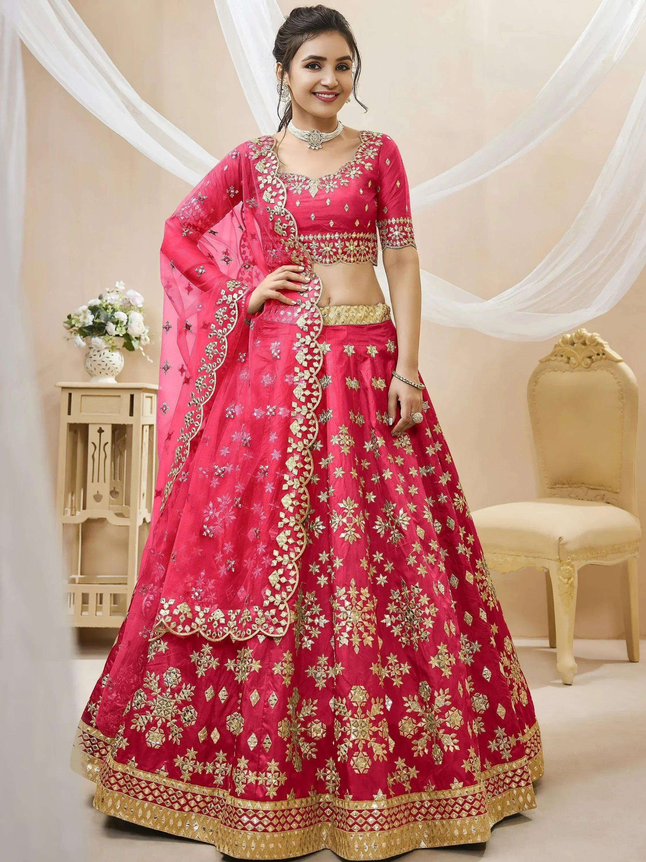 Tulsi Art Outstanding Pink Zari Work Art Silk Reception Wear Lehenga Choli - Dista