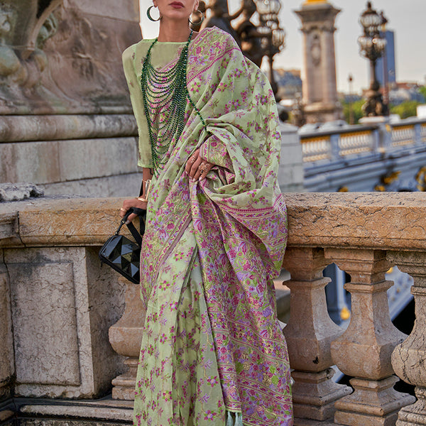 Monjolika Fashion Light Green Emblished Organza Contemporary Saree - Distacart