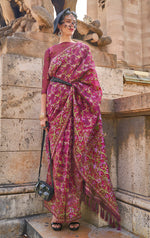 Thumbnail for Monjolika Fashion Magenta Emblished Organza Contemporary Saree