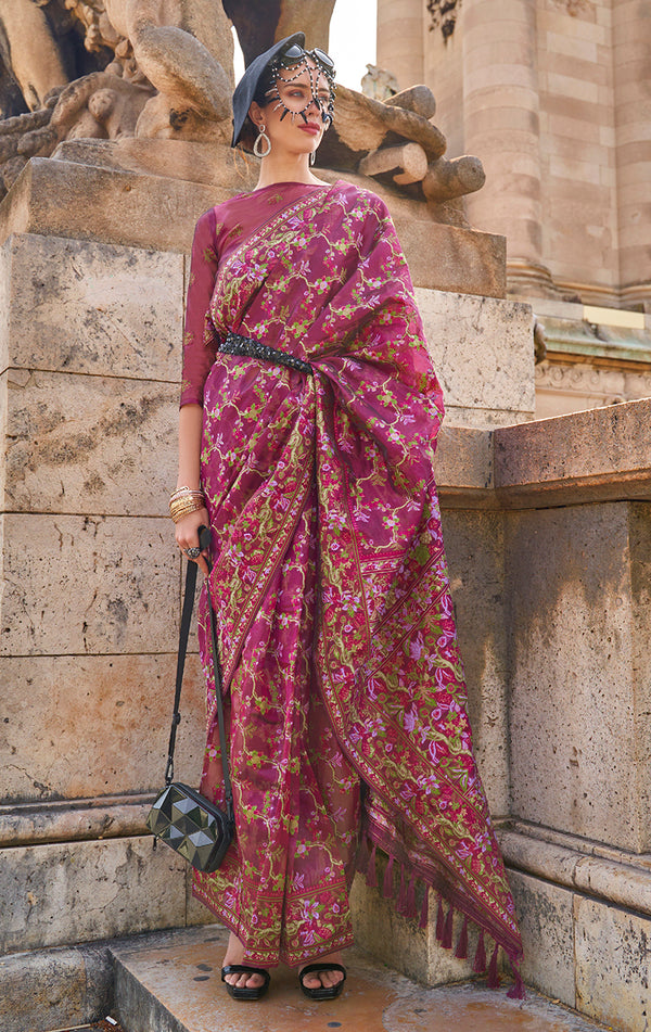 Monjolika Fashion Magenta Emblished Organza Contemporary Saree