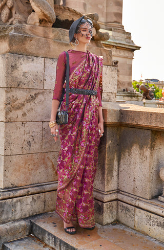 Monjolika Fashion Magenta Emblished Organza Contemporary Saree