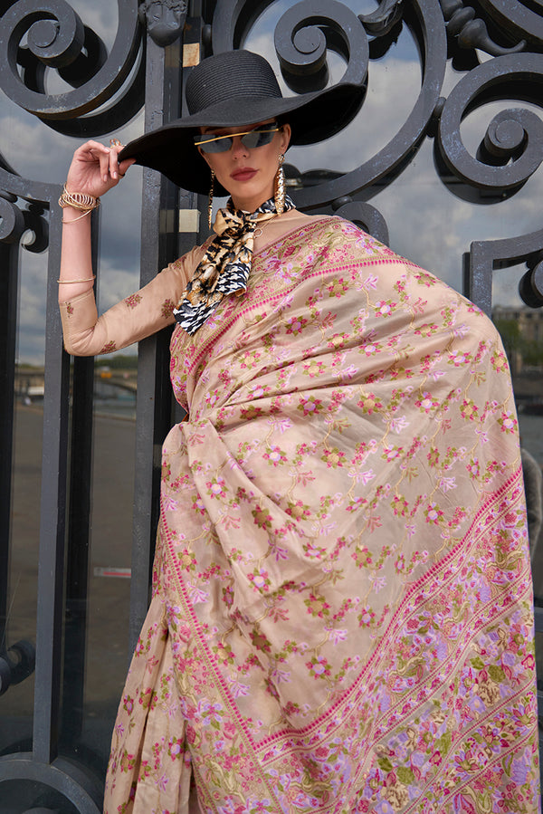 Monjolika Fashion Beige Emblished Organza Contemporary Saree