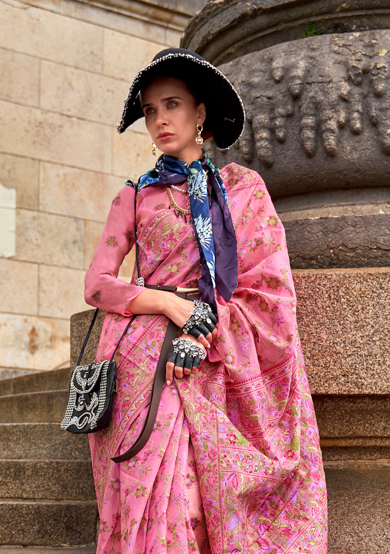 Monjolika Fashion Pink Emblished Organza Contemporary Saree - Distacart