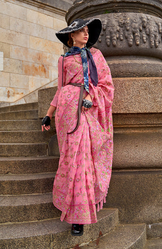 Monjolika Fashion Pink Emblished Organza Contemporary Saree